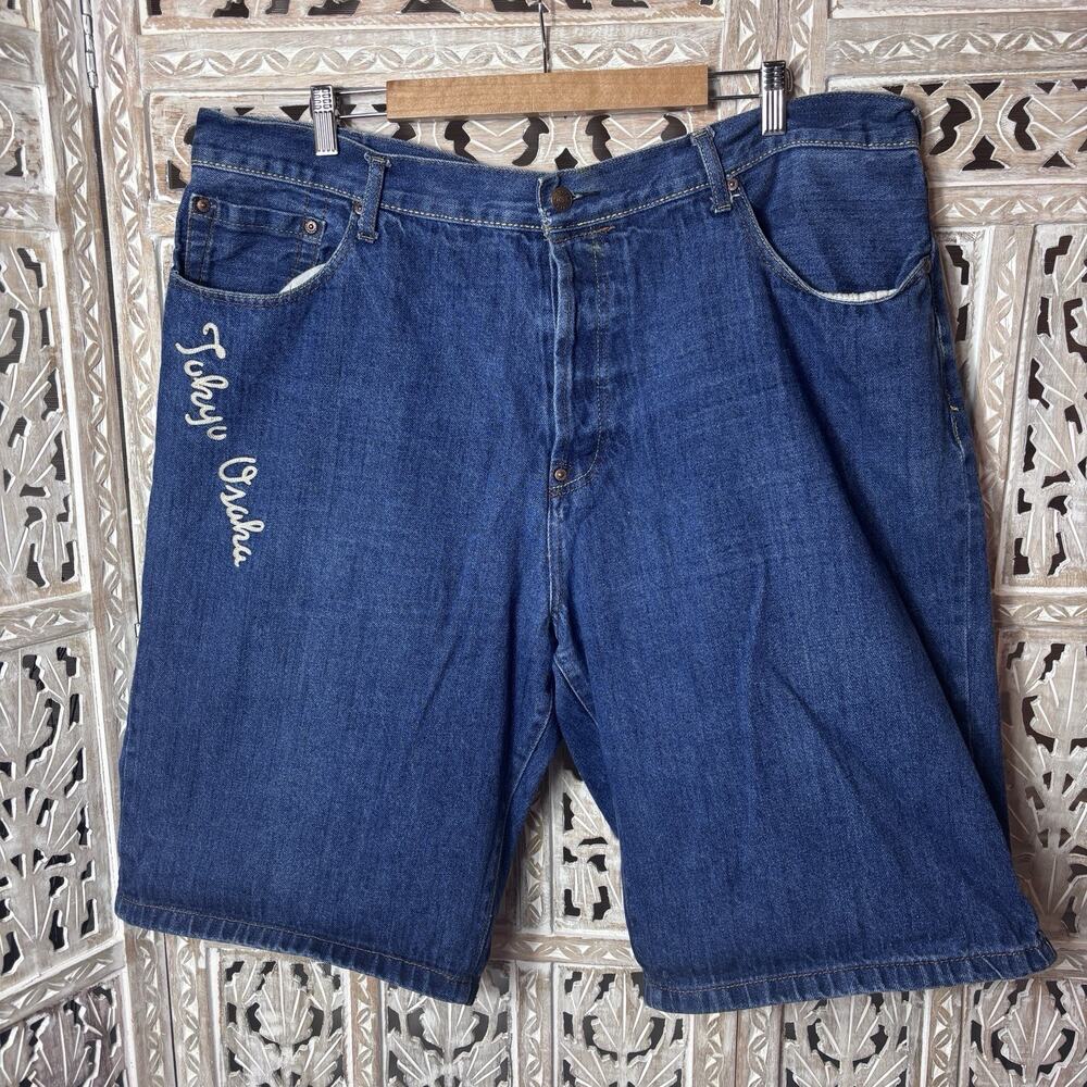 Evisu Tokyo Osaka Logo Button Fly Denim Shorts Jort Y2K Japanese Streetwear 44